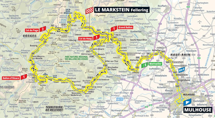Route map for stage 14: Mulhouse to Le Markstein